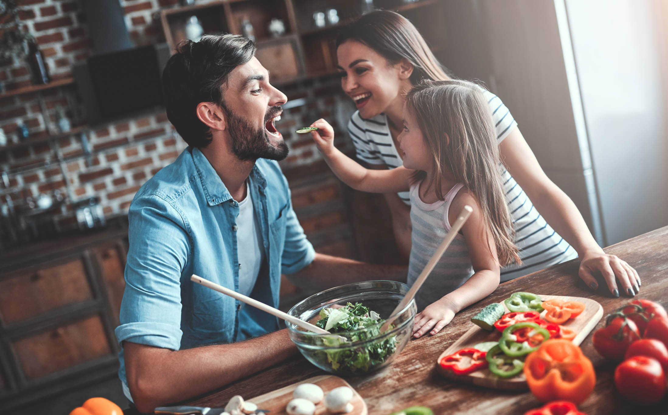 Family on kitchen